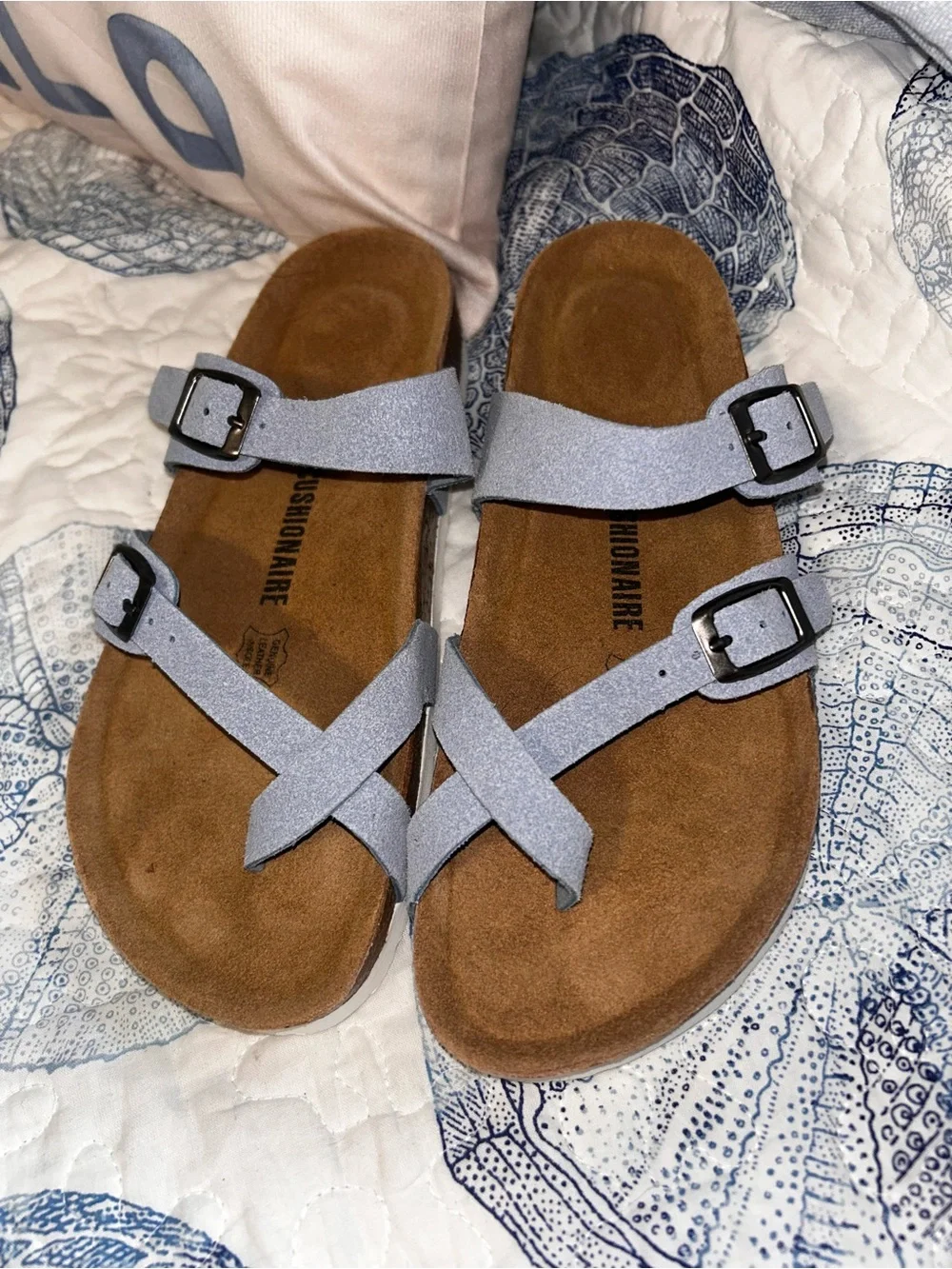 Light Blue Strappy Slide Sandals with Adjustable Buckles